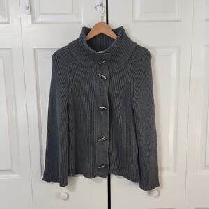 Vintage Talbots Wonens Gray Sweater Size Med Toggle Buttons Bell Sleeves Neutral